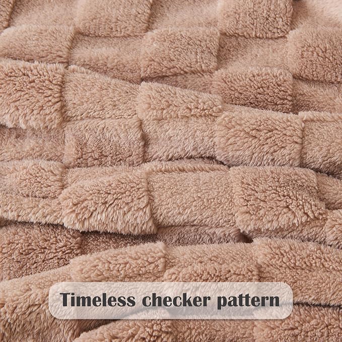 NEWCOSPLAY 3D Checkered Flannel Twin Blanket, Taupe Checkered, 60"x80" | Super Soft Cute Lightweight Decorative Premium Silky Fleece Blanket for Couch Sofa Bed, Gift for Women Men, All Season Use