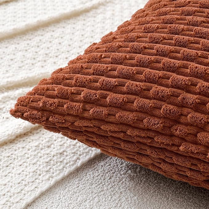 MIULEE Fall Decorative Throw Pillow Covers 20x20 Rust Textured Corduroy | Terracotta Pack of 2 Striped Pillow Covers Modern Farmhouse Autumn Home Decor for Couch Bed Sofa Living Room