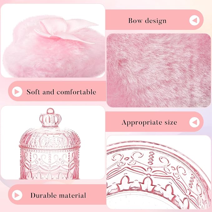 Tioncy 3 Pcs Large Body Powder Puff and Container Valentine's Day gift Powder Container with Puff Crystal Case Soft Washable Reusable Velour Face Body Glitter Wet Dry Makeup(Crown,Pink,)