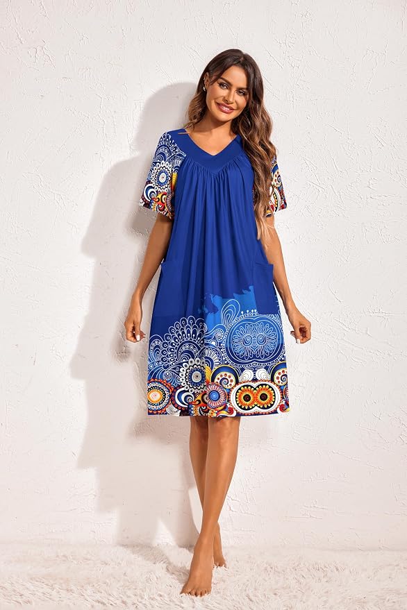 Ekouaer Womens House Dress Floral Print Nightgown with Pockets Mumu Dress
