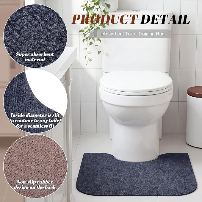 Drydiet 6 Pack Toilet Mat Round Commode Potty Training Urinal Mats Rubber Toilet Training Rug Pads Absorbent Rugs U Shaped Urinal Floor Mats for Bathroom Restroom, Gray (Small Opening Style)