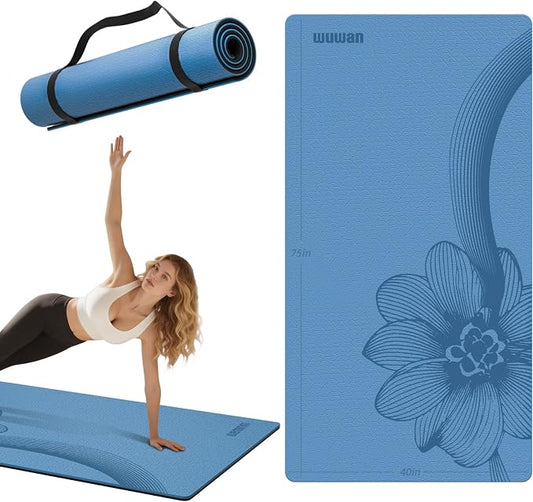 Large Exercise Mat | 10mm Thick TPE Non-slip Gym Mats, Carrying Strap