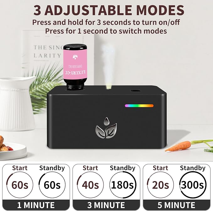 Waterless Essential Oil Diffuser with 10pcs Mixed Fragrance Oils, Automatic Scent Diffusers, Rechargeable Air Aromatherapy Diffuser with 3 Spray Modes for Home Office Hotel