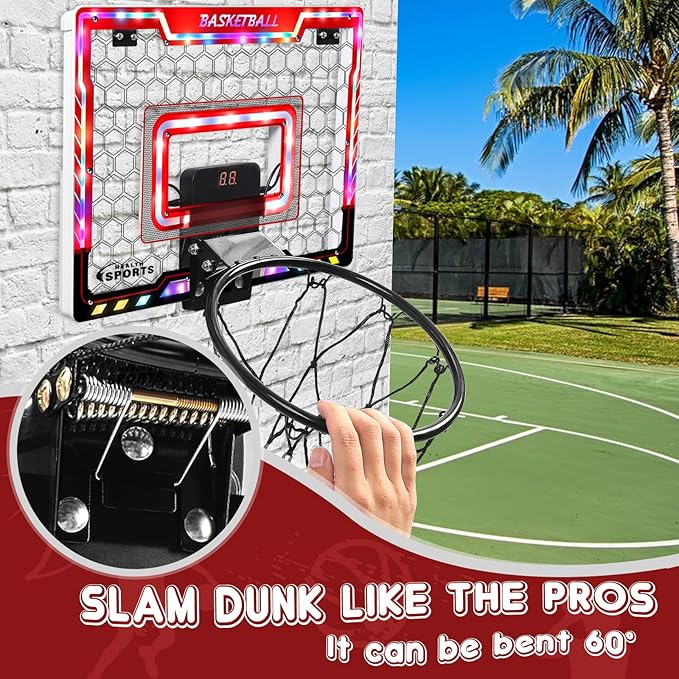 AOKESI Basketball Hoop Indoor for Kids,Portable Mini Basketball with Light,Electronic Scoreboard Over The Door Sport Basketball Toys Christmas Birthday Gift for 3-12 Year Old Boys Girls Adults