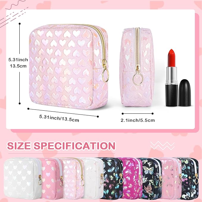 Likesing Period Bag Pouch, Leather Sanitary Napkin Storage Bag for Girls Womens, Portable Sanitary Napkin Period Pad Pouch Bag for Purse (Pink-3D Love)
