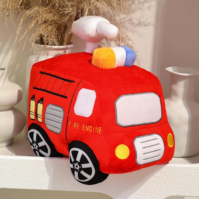 Soft Plush Fire Engine Stuffed Truck Toy Super Cute Rescue Vehicle Plushie Excellent Gifts for Kids or Birthday Party 10 Inches (Fire Engine)