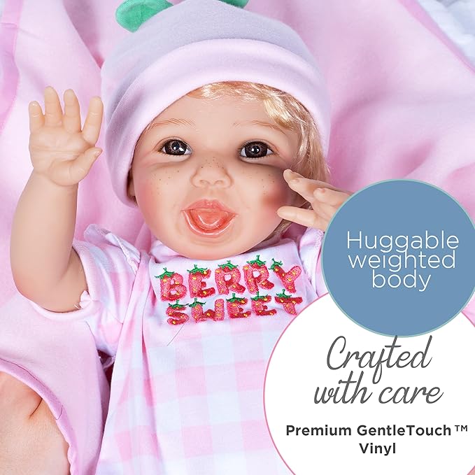 Paradise Galleries 20 Inch Realistic Reborn Blonde Baby Girl Doll with Strawberry Gingham Outfit and Blanket Accessories Collectible Gift Set – Summer Strawberry