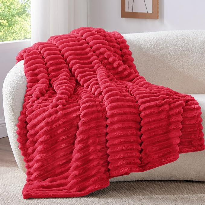 BEDELITE Striped Fleece Throw Blanket, Red, 50"x60" | 300GSM Microfiber Fleece, Soft Cozy, Lightweight Warm, Double-Sided Plush, Machine Washable, Gift, Room Decor, for Couch Sofa