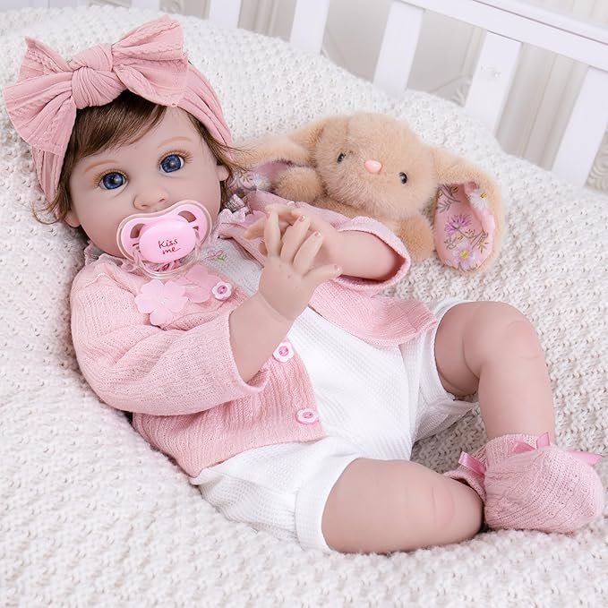 Milidool Reborn Baby Dolls Girl, 22 inch Lifelike Realistic Silicone Baby Girl Doll That Look Real Packaged with Feeding Toy Accessories Set,Gift for Grandma and Kids 3+