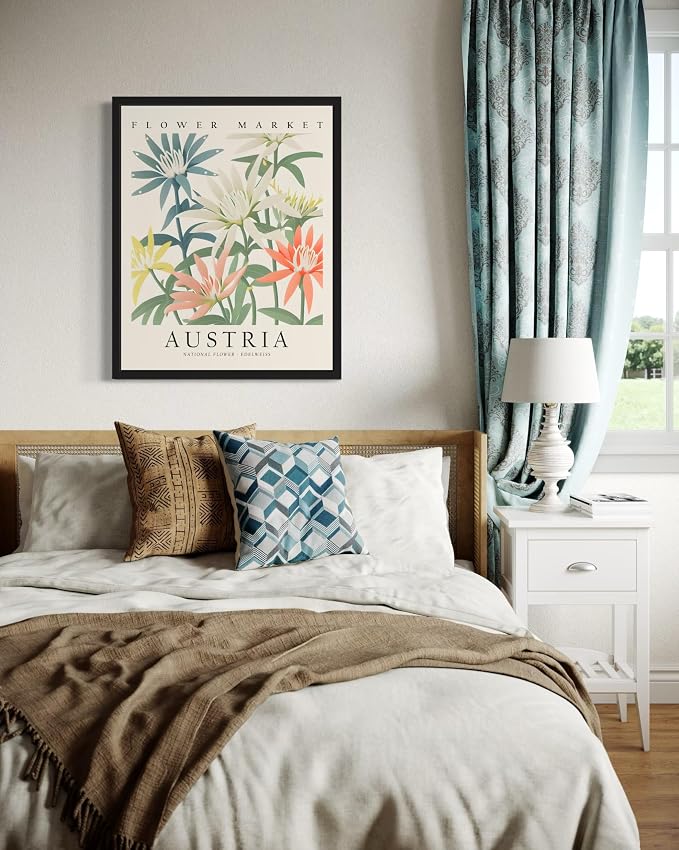 Austria, Edelweiss Art Print Poster, Flower Market Wall Art, Floral Artwork Decor for Bedroom, Kitchen, Bathroom, Livingroom Decoration 52 (Austria, Edelweiss, 14" L x 11" W, Unframed)