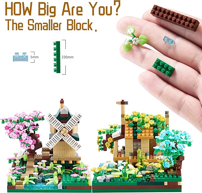 Four Seasons Flower House Plant Series 4 Miniature Building Blocks Set, Creative Tree House Flower and Plant Model DIY Gifts for Girls, Kids and Adults