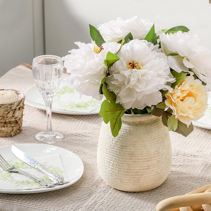 Ceramic Flower Vases Home Decor, Rustic Farmhouse Decorative Vase Pottery Wide-Mouth Vases for Home Decor Table Living Room Entryway Mantel Bookshelf Bedroom Bathroom Kitchen - 7.48" W