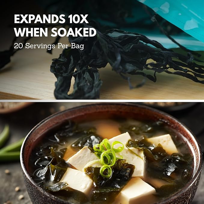 Dried Seaweed Miyeok | Premium Korean Baby Wakame Cut Flakes for Miyeokguk Soup, Miso Soup | Clean South Sea (Namhae) Harvest | 20 Servings | Expands 10x When Soaked | Resealable Bag | Product of Korea [150g, Pack of 1] - O’food