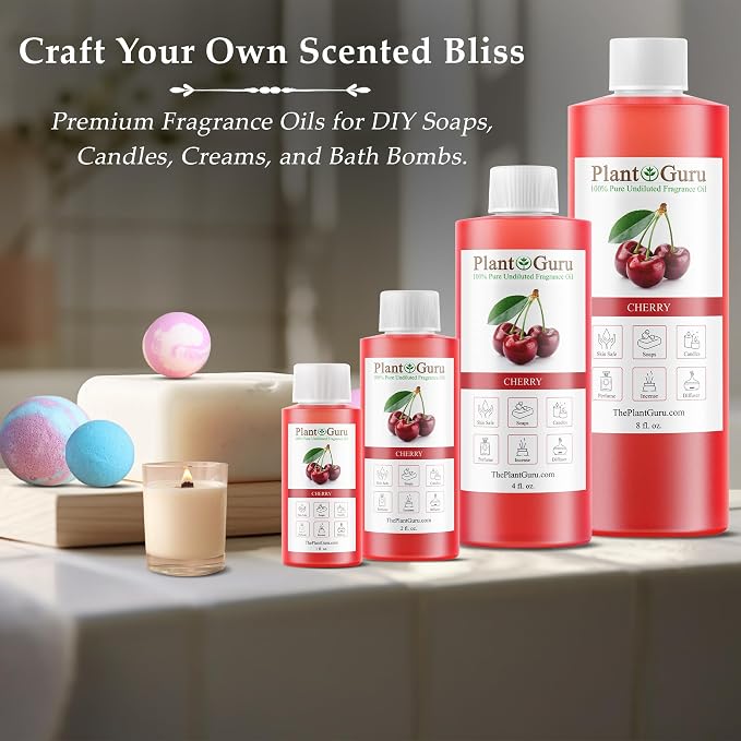 Cherry Fragrance Oil 8 fl. oz. Scented Oil for DIY Soap Making, Candles, Bath Bombs, Body Butters. Used in Aromatherapy Diffusers, Burners and Warmers. Great Addition to Lotions and Creams.