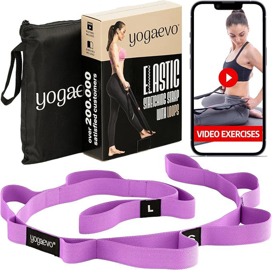 YogaEVO Stretching Strap with Loops for Physical Therapy — Yoga Strap & Resistance Band in One — Flexibility & Back Recovery — HD Video Routines Included