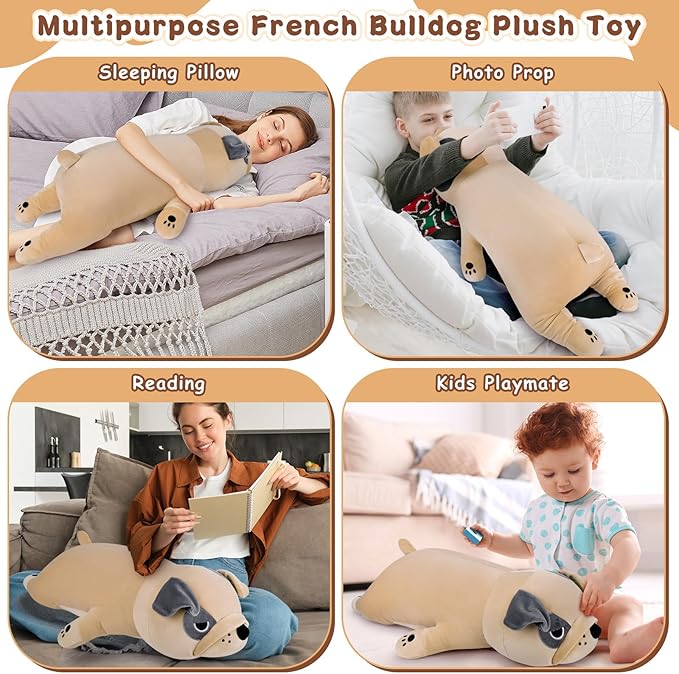 Auspicious beginning 30'' Giant Brown French Bulldog Plush Stuffed Animal- Brown French Bulldog Dog Plush Body Pillow Plushies, Large Sleeping Big Body Plushie Toy, Birthday Gifts for Kids Girls Boys
