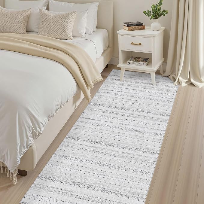 cotiled Hallway 2.6x10 Runner Rugs: Washable Boho Rugs with Non Slip Backing Large Soft Indoor Stain Resistant Carpet for Living Room Bedroom Farmhouse Dining Room Lightweight Home Decor Grey