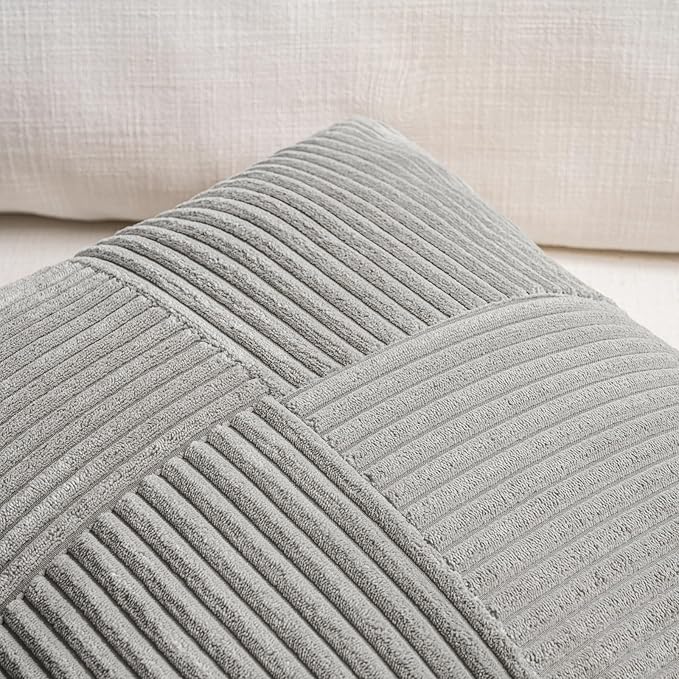 Fancy Homi 2 Packs Grey Euro Decorative Throw Pillow Covers 28x28 Inch for Bedroom Bed, Farmhouse Boho Home Decor, Soft Corss Corduroy Patchwork Textured Square Cushion Case 71x71 cm