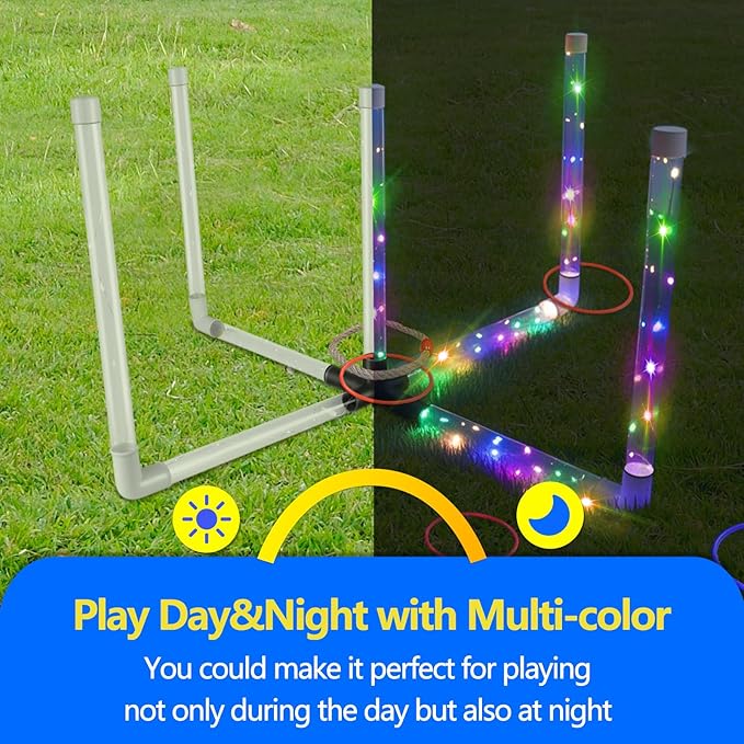 Ring Toss Outdoor Games with 16 Rings, Backyard Games Lawn Games for Adults & Kids, Backyard Camping Activities, Outdoor Games for Kids, LED Ring Toss
