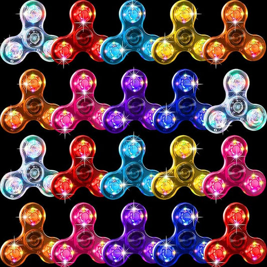 Lewtemi 20 Pcs Fidget Light up Spinners Bulk LED Hand Fidget Adults Glow in The Dark Spinners Party Birthday Gifts Goodie Bag Stuffers Back to School Classroom Prize Return