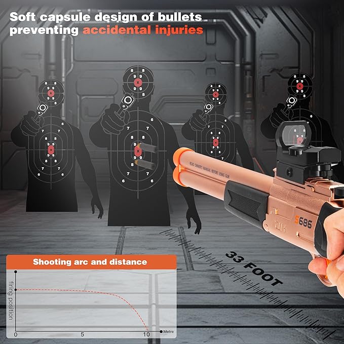 Toy Gun Double Barrel Shotgun Toy,with 20 Soft Bullet Darts, Toy Foam Blaster Foam Dart Blaster with Scope for Kids, Youth, Teen, Boys-Holiday for 8-12 Year (Gold)