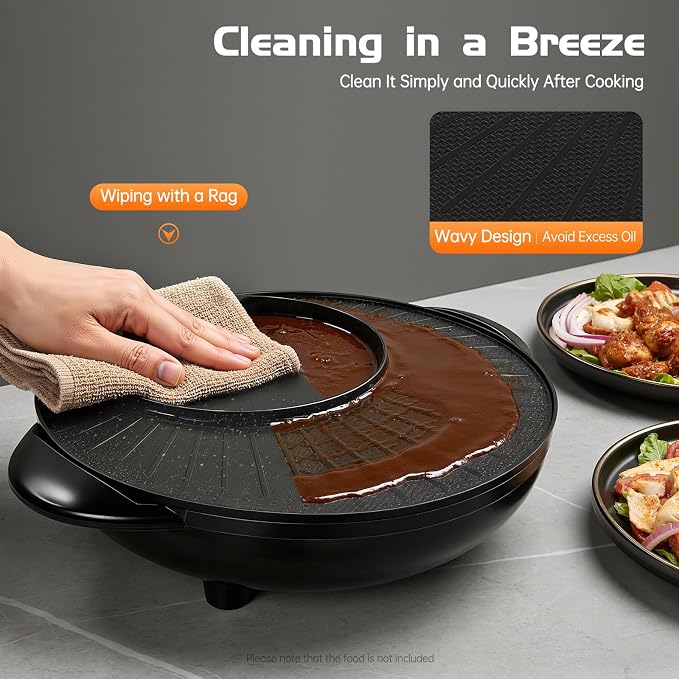Hot Pot with Grill 2 in 1, Multifunctional Smokeless Korean Barbecue Grill, Indoor Electric Hotpot Grill Combo, Capacity for 3-5 People, Non-stick Black 110v