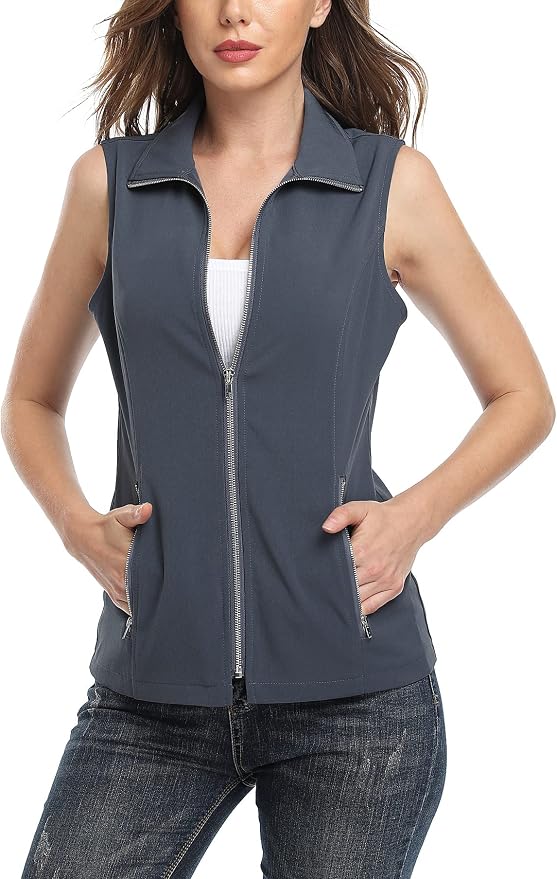 MISS MOLY Women's Lightweight Vest Casual Zip Up Utility Vest Hiking Golf Sleeveless Jackets with Pockets