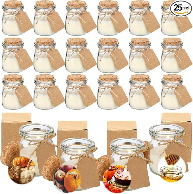 MTLEE 24 Pcs Fall Jar Candles Holiday Candle Gifts Natural Wax Jar with DIY Tag Cards Gift for Halloween Thanksgiving Party Favor Home Supply Decor, Scents of Pumpkin Cake/Apple/Syrup/Ginger Pumpkin