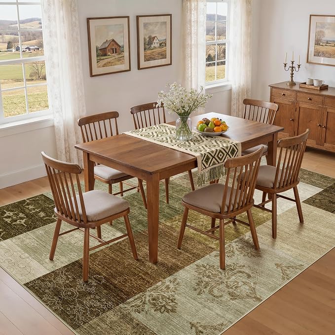 UERMEI 10x12 Area Rug for Living Room - Washable Neutral Modern Abstract Carpet, Non-Slip Soft Large Indoor Floor Rugs for Bedroom Home Office & Under Dining Table Decor, Brown/Green