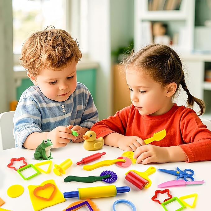 Dough Tool Kit,15 Pcs Basic Dough Play Tools Starter Set for Kids with Cutters,Roller,Rolling Pins,Scissors,Plastic Knife