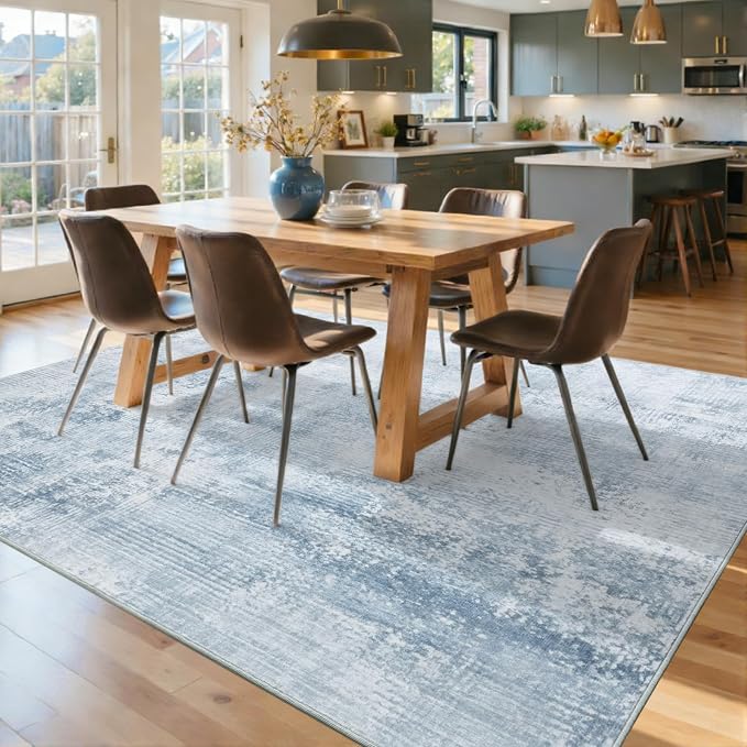 4x6 Ft Area Rugs for Living Room, Soft Non-Slip Washable Rugs Modern Abstract Pattern Carpet for Bedroom Indoor Floor Nursery Home Decor (Blue)