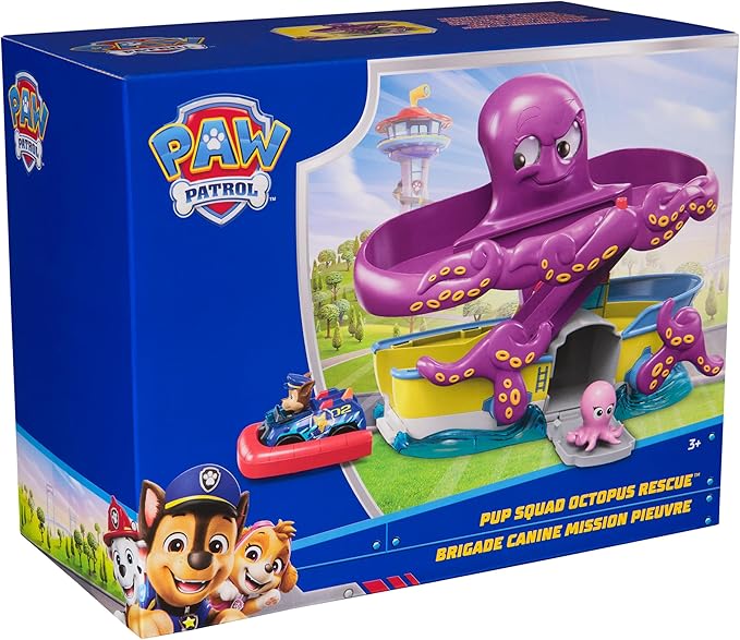 PAW Patrol Pup Squad Octopus Rescue Playset, 2.5-Inch Chase Toy Car & Baby Octopus Figure, Pretend Play Kids Toys for Boys & Girls Ages 3 and Up