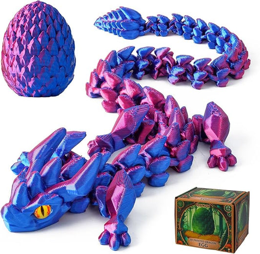 FYEFKJSA 3D Printed Dragon Eggs with Dragon Inside - 12Inch,Articulated Fidget 3D Printed Animals, Interesting Decorative Gift, Easter Basket Essentials Stuffers (Laser Purple)