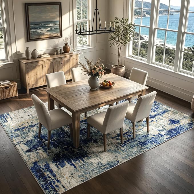 Washable Rugs 8x10 Area Rugs for Living Room- Modern Abstract Rugs for Bedroom,Dining Room,Large Soft Low Pile Carpet with Non Slip Rubber Backing,Neutral Accent Under Table Rug for Nursery