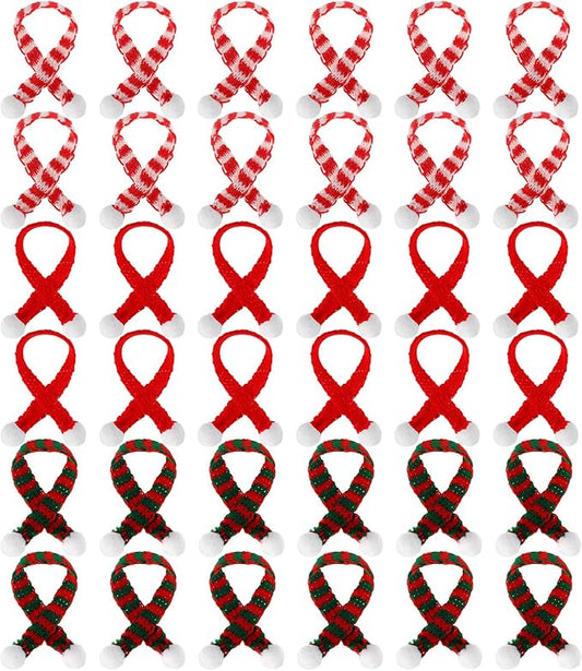 Bencailor 36 Pieces Mini Christmas Scarves for Craft Tiny Snowman Scarves 7.9 x 0.6 Inch Xmas Pet Knitted Scarf Doll Snowman Wine Bottle Scarf Accessory Holiday Christmas Decor for DIY (Stylish Color)