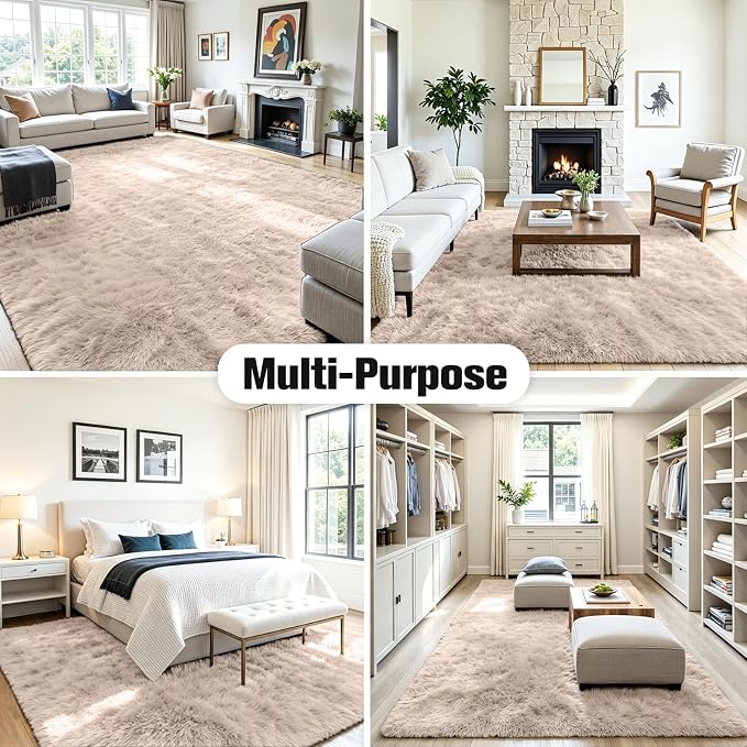 6x9 Area Rug for Living Room, Ultra Soft Fluffy Beige Rugs for Bedroom, Non Slip Large Shag Carpet, Fuzzy Plush Nursery Rug, Thick Washable Indoor Floor Carpets for Kids Office Dorm Home Decor