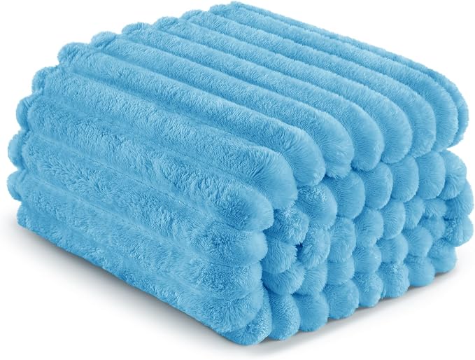 Exclusivo Mezcla Striped Queen Size Fleece Blanket for Bed, Couch, 90"x90" | Soft Breathable Cozy Bed Blankets, Lightweight Plush Fluffy Fuzzy Jacquard Decorative Blankets