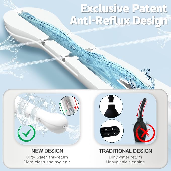 Enema Douche for Men & Women - Anti Back-Flow Anal Bulb with 5-Opening Spray Tip, 150ml Portable Kit for Personal Intimate Hygiene (White)