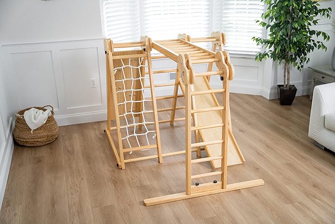 Avenlur 7-in-1 Indoor Playset for Kids 2-6 with Slide, Climbing Wall, Ladder, Net, Bars, Swing, Ring - USA