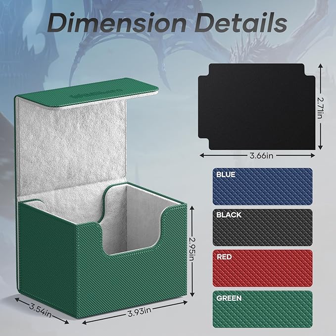 Mlikero Card Deck Box, Commander Deck Box Holds 100+ Double-Sleeved Cards with 2 Dividers, Leather Magnetic Closure Card Box Fit for MTG, TCG (Green)