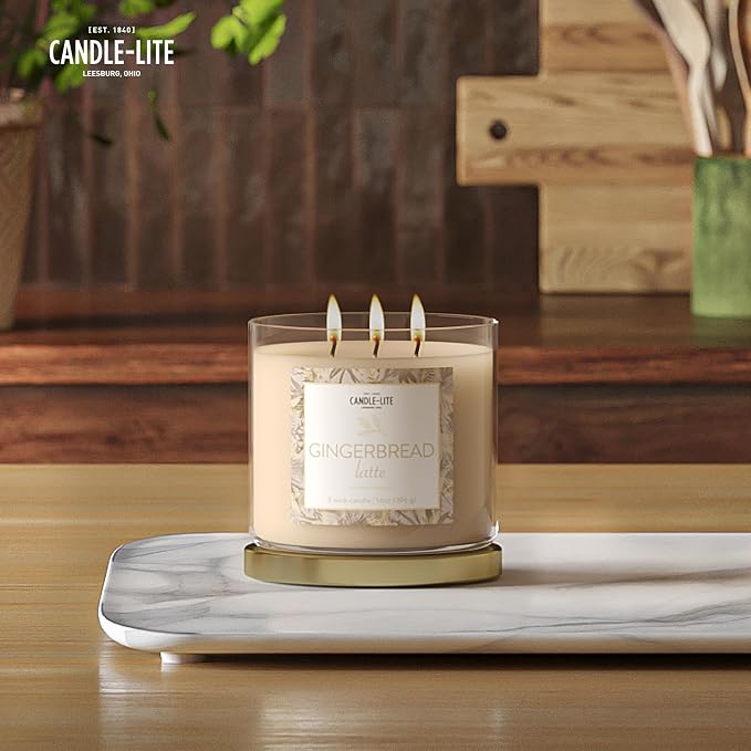 Candle-lite Holiday Scented Candles, Gingerbread Latte Fragrance, 14 oz 3-Wick Jar Candle, Proudly Poured in USA, Christmas Home Decor Candle, 40 Hours of Burn Time, Holiday Gift for Men and Women