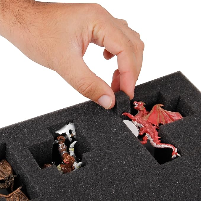 ENHANCE Miniature Figure Satchel - Compact Storage & Carrying Case for DnD Miniatures with Strap, 3 Foam Trays (2 Pre-Cut and 1 Pick & Pluck Tray) - Fits 20mm to 25mm Figures (Small - Standard Base)