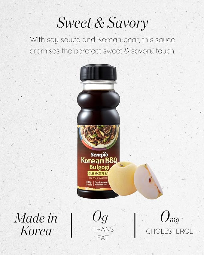 Sempio Korean BBQ Original Bulgogi Marinade, 17.63oz / 500g | Sweet & Savory Authentic Korean BBQ Sauce with Soy Sauce & Pear, Perfect for Stir-Fry & Grilled Meats, Zero Trans Fat