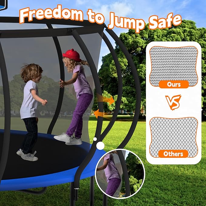 DeepRoar 2026 Upgraded 8/10/12/14/15/16FT Pumpkin Tranpoline for Kids, Heavy Duty 1500LBS Outdoor Tranpoline Set with Basketball Hoop, Light, Sprinkler & Socks, Recreational Trampolings, ASTM Approved