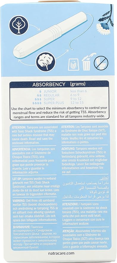 Natracare Organic Cotton Regular Tampons with Cardboard Applicator, (16 Pack, 192 Tampons Total)
