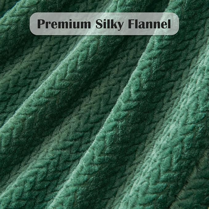 NEWCOSPLAY Fleece Leaves Pattern Queen Blanket, Dark Green, 90"x90" | Super Soft Throw Blanket, Lightweight Cozy Bed Sofa Blanket, Premium Silky Flannel Fleece, Travel Blanket for All Season Use
