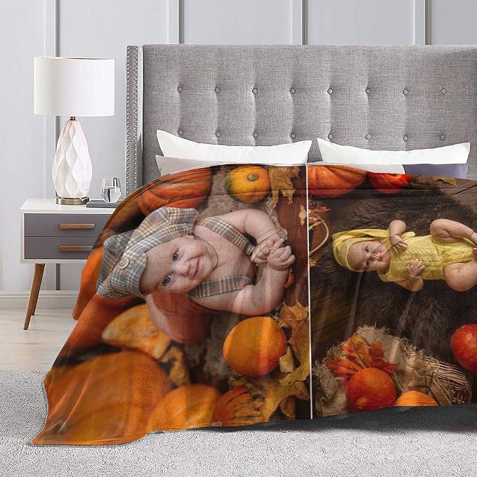 QETXVI Custom Blanket with Photos Text Customized Blanket Personalized Flannel Throw Blankets for Adult Kid Birthday Christmas Halloween Fathers Mothers Valentines Gift - 50"x 60"
