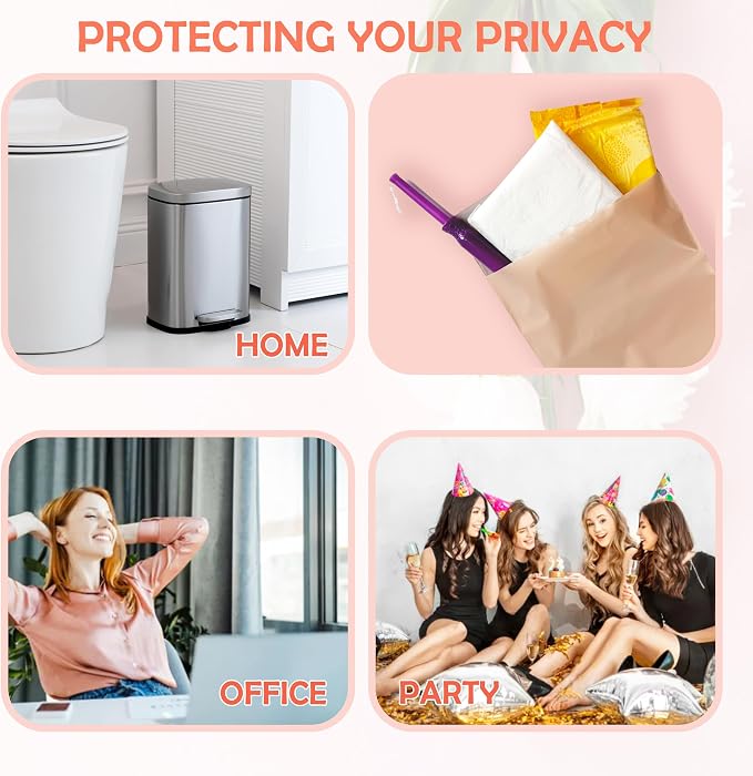 Disposable Sanitary Bags, 500 Pcs Sanitary Napkin Disposal Bag with Self-sealing Seals, Personal Disposal Bags for Period, Feminine Hygiene for Personal or Pet Waste, 10" x 6", Pink