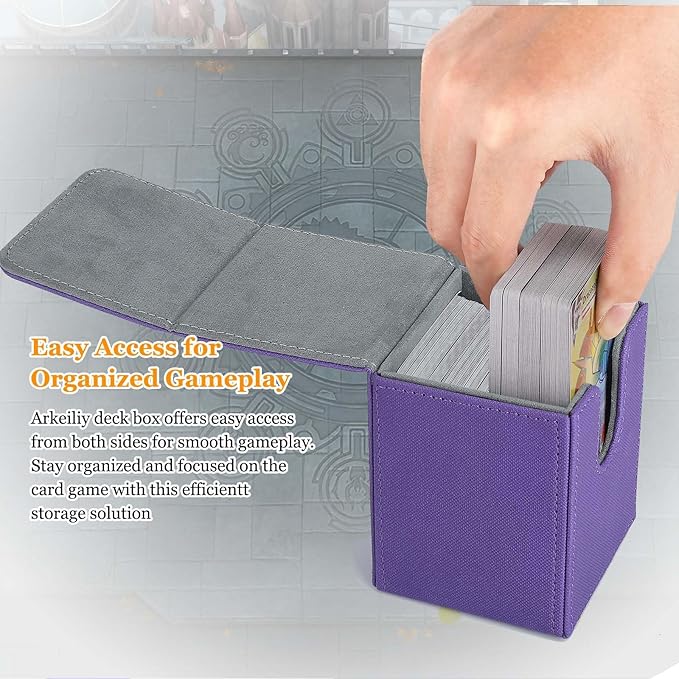 Arkeiliy Card Deck Box, 110+ Storage MTG Deck Box with 50 Pcs Card Sleeve, Collectible Trading Card Cases for Magic Commander and More (Purple)