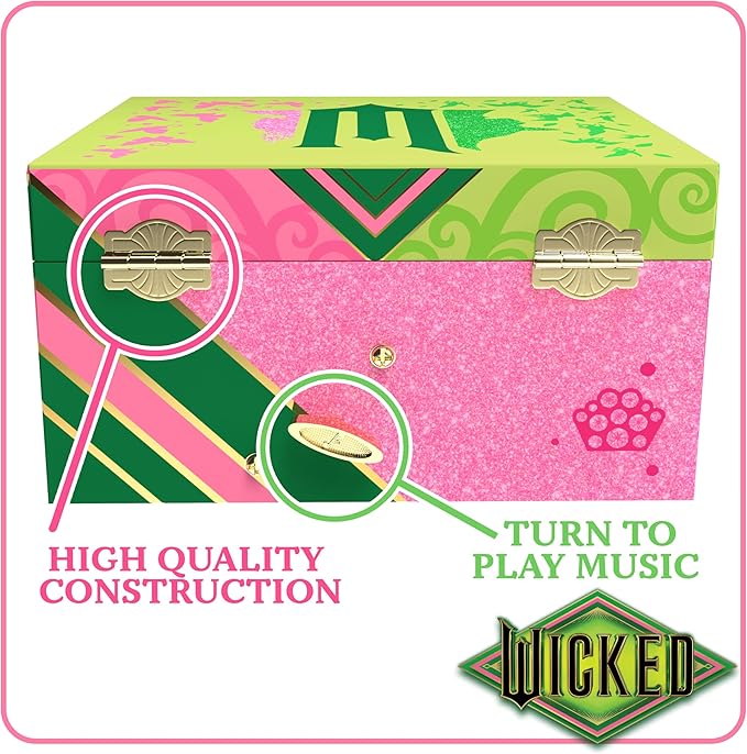 Wicked Jewelry Box for Girls - Musical Jewelry Box with Spinning Figurine, Wicked Toys for Kids Ages 3-5 - 6 x 4.7 x 3.5 in